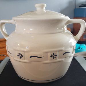 Longaberger Pottery Woven Traditions Blue Heritage Cookie Jar or Bean pot.